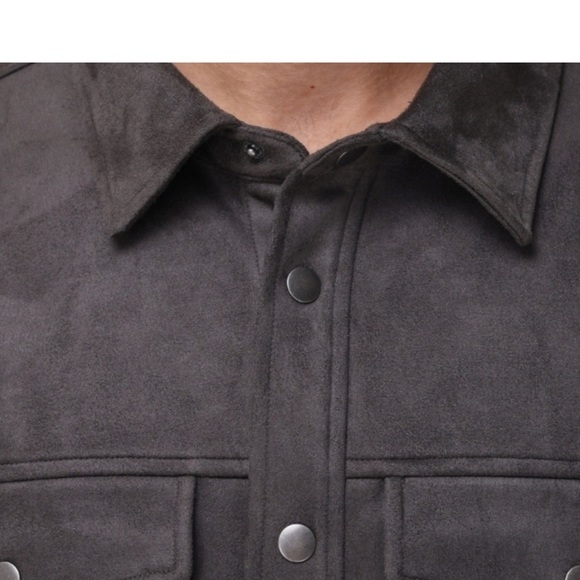 Frye Men's Faux Suede Shirt Jacket Charcoal Grey Color - Picture 4 of 7